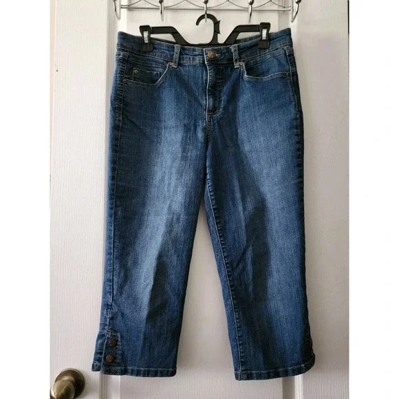 Gloria Vanderbilt Womens Slimming Effect High Rise Capri Pants Blue Stretch Sz 8 - Picture 2 of 11
